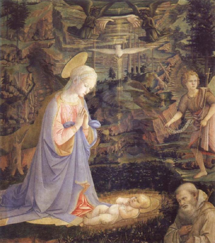 Fra Filippo Lippi Adoration of Child with St.Bernard oil painting image